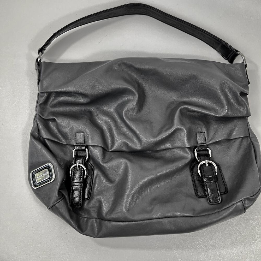 Bandolino Purse Gray Hobo Shoulder Black and Silver Accents
